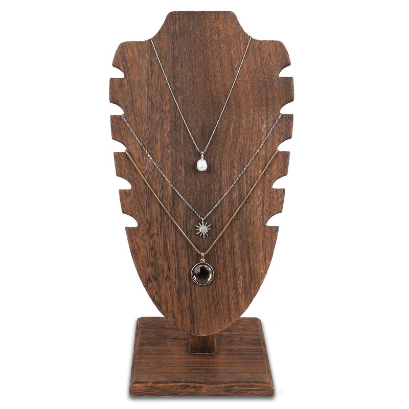 MOOCA Wooden Freestanding Necklace Easel Display Stand - Adjustable Slope Jewelry Showcase Holder for 6 Necklaces, Brown Color - Image 1